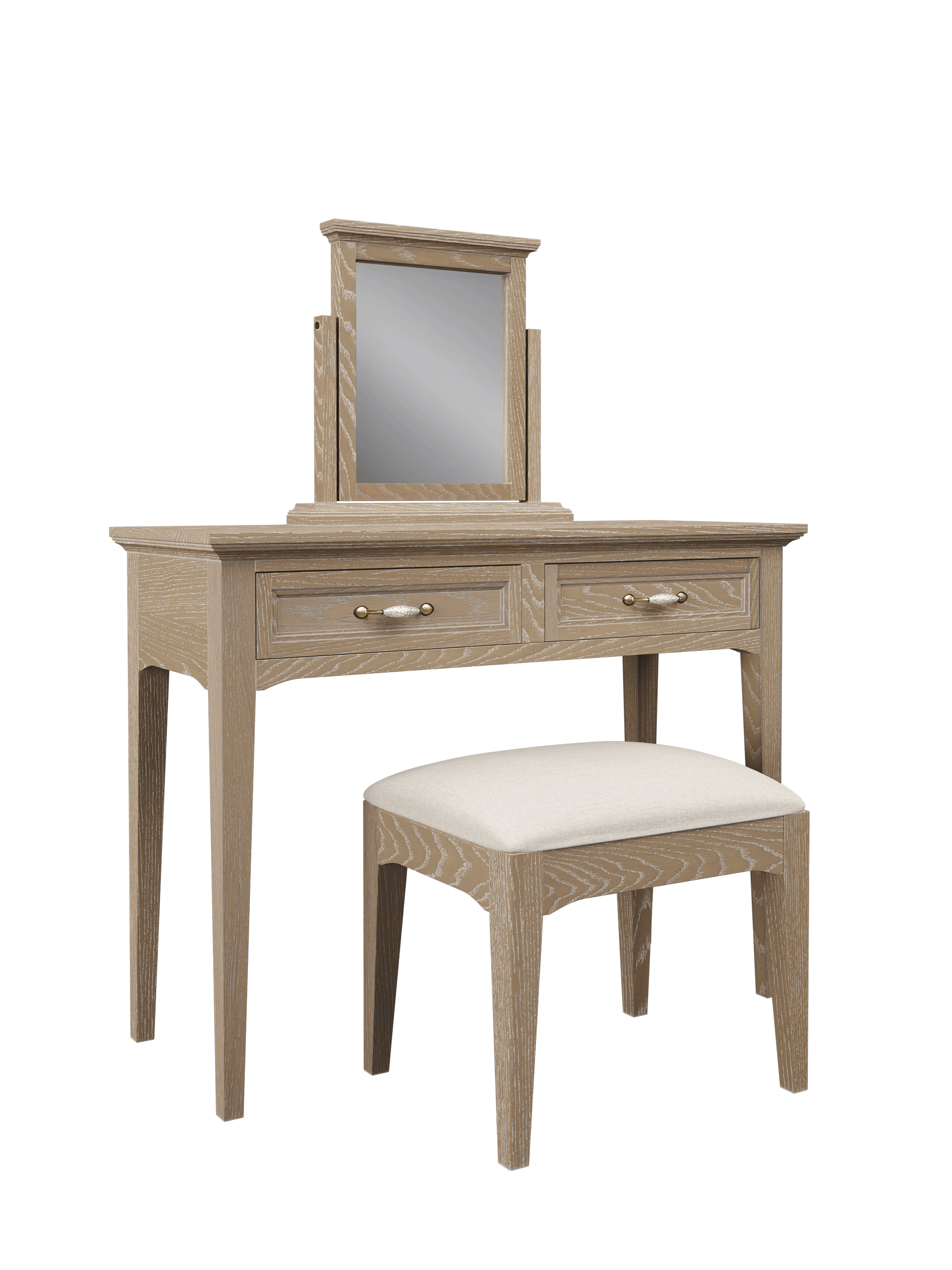 Ennis Oak & Ash 2 Drawer Dressing Table, Stool & Mirror Set