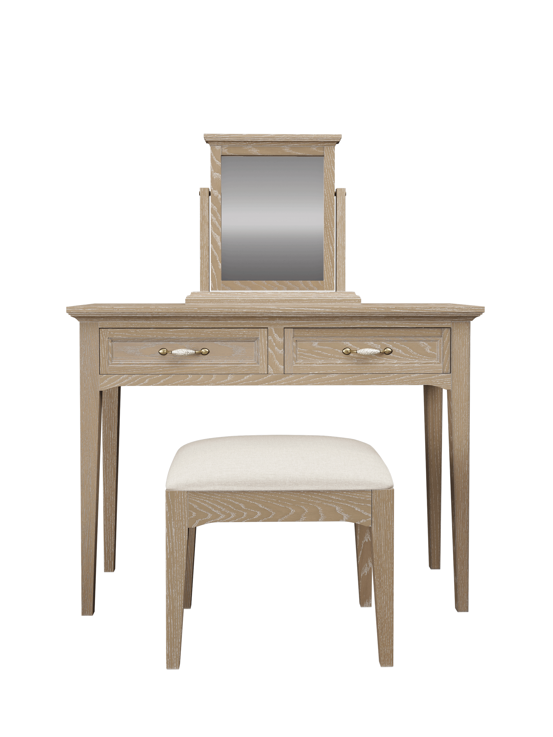 Ennis Oak & Ash 2 Drawer Dressing Table, Stool & Mirror Set