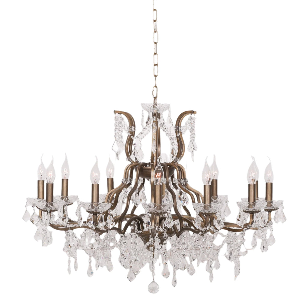 Gold 12 Branch Shallow Cut Glass Chandelier