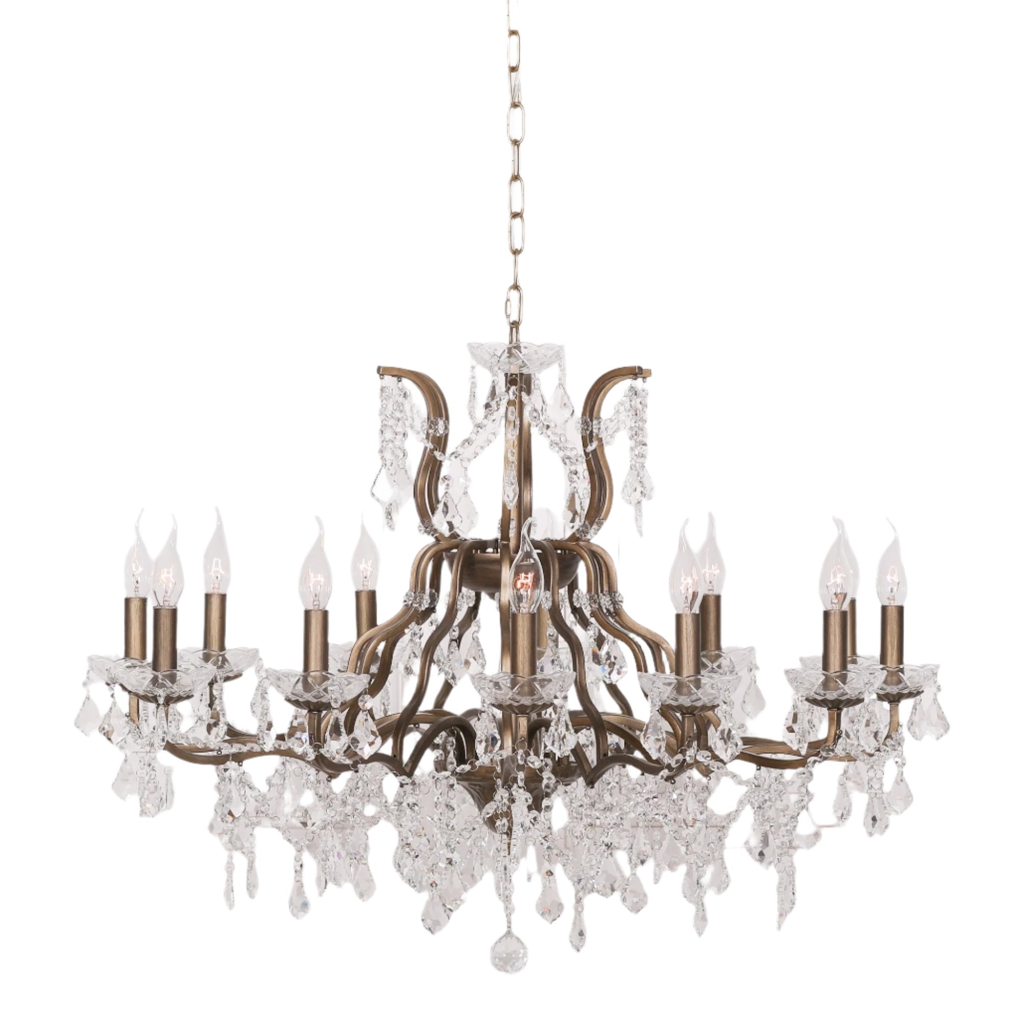 Gold 12 Branch Shallow Cut Glass Chandelier