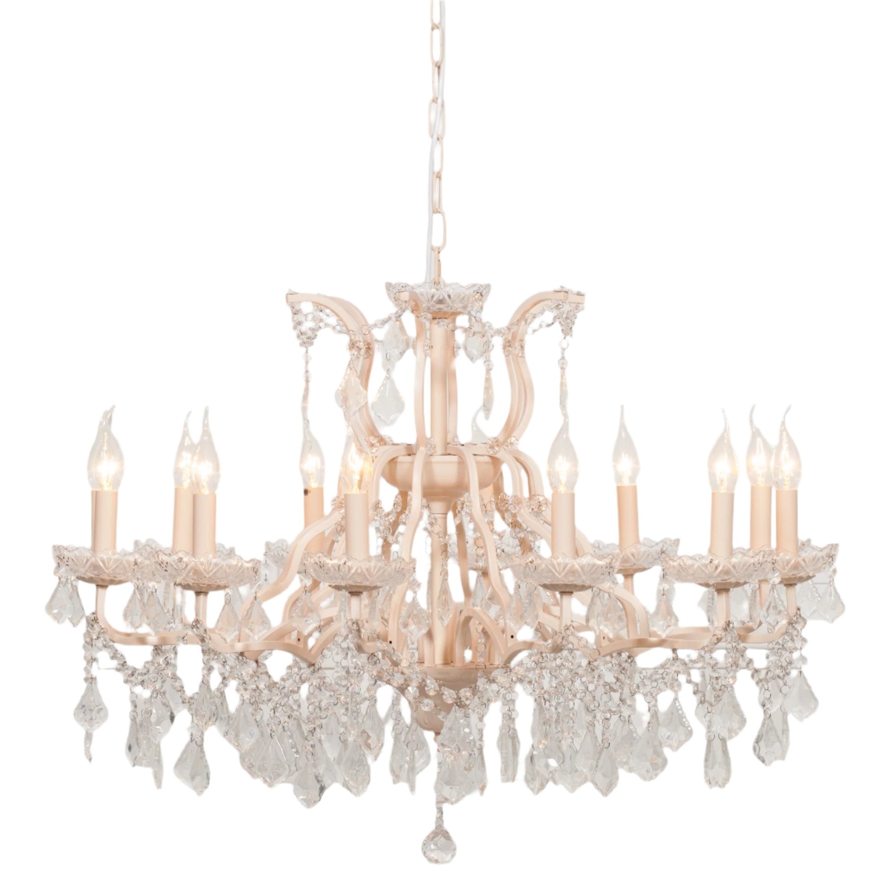 Cream 12 Branch Shallow Cut Glass Chandelier