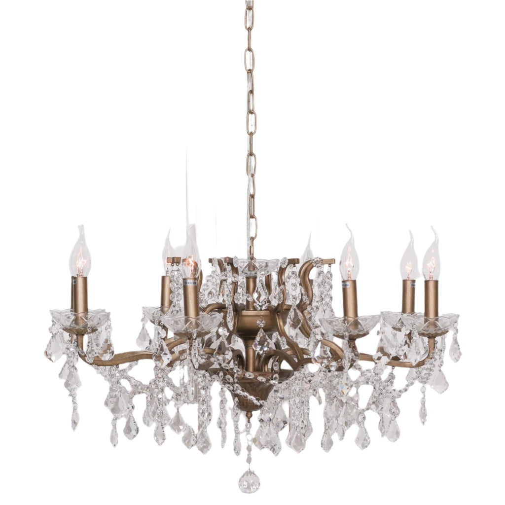 Gold 8 Branch Shallow Cut Glass Chandelier