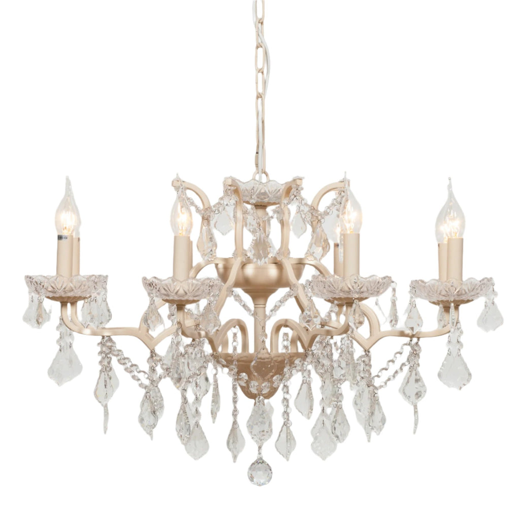 Cream 8 Branch Shallow Cut Glass Chandelier