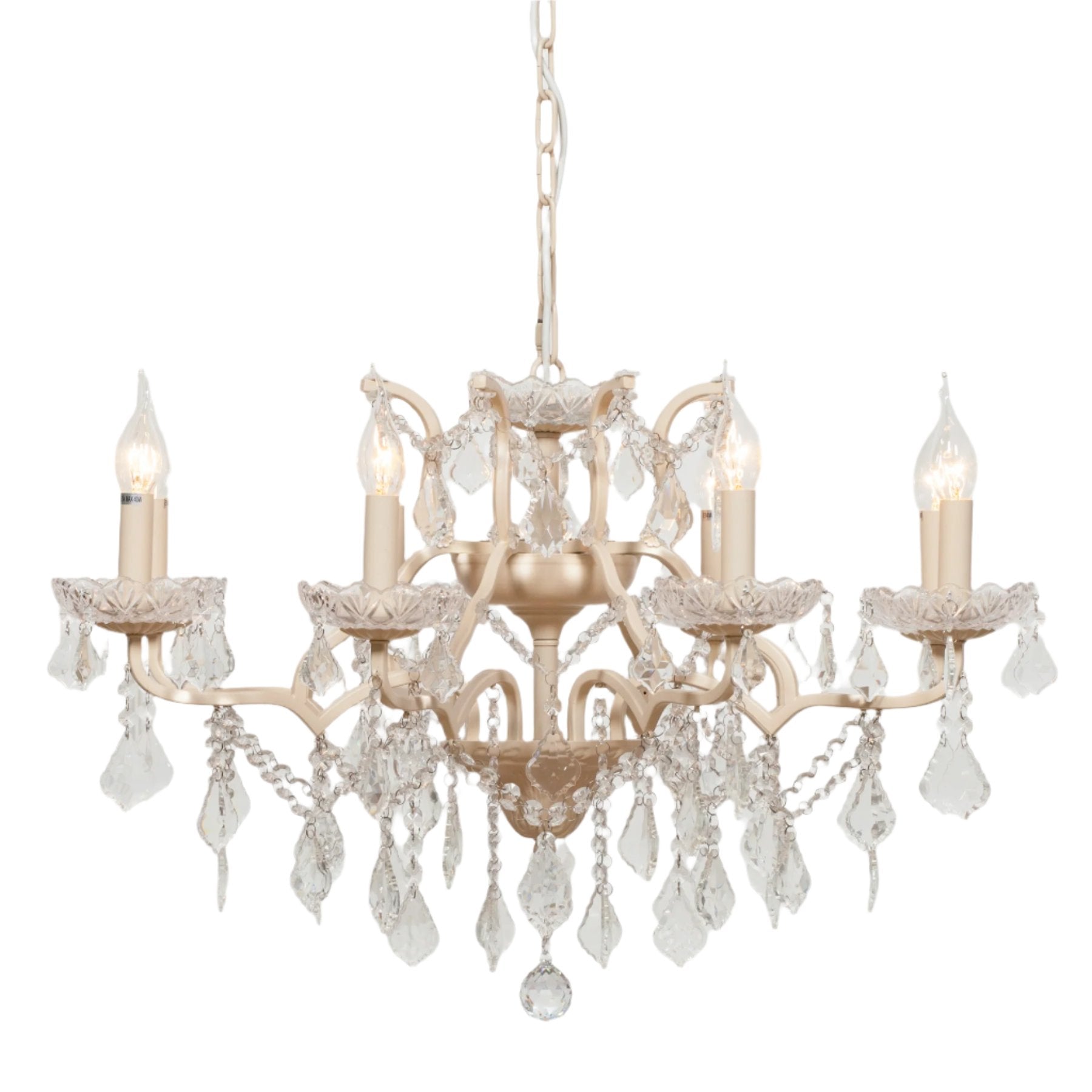 Cream 8 Branch Shallow Cut Glass Chandelier
