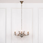 Antique Gold 6 Branch Shallow Cut Glass Chandelier
