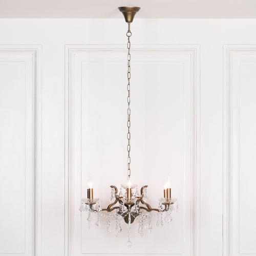 Antique Gold 6 Branch Shallow Cut Glass Chandelier