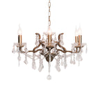 Antique Gold 6 Branch Shallow Cut Glass Chandelier