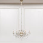Cream 6 Branch Shallow Cut Glass Chandelier