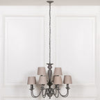 Grey 12 Branch Chandelier with Shades