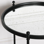 Black Iron Round Side Table with Antique Mirror Glass