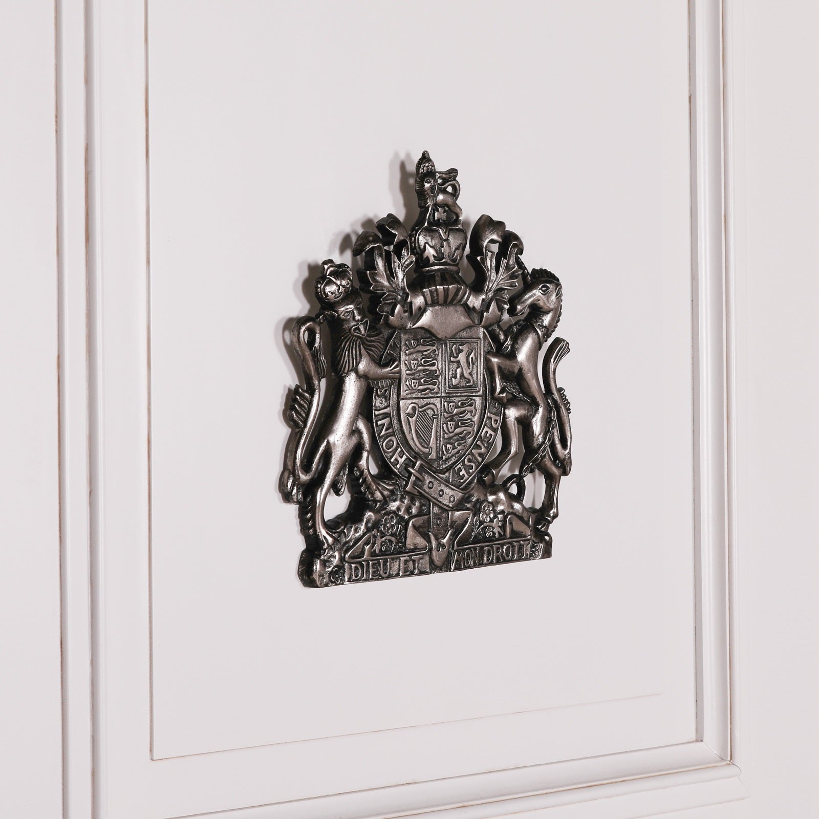 Vintage Silver Style 37cm Cast Metal Coat of Arms