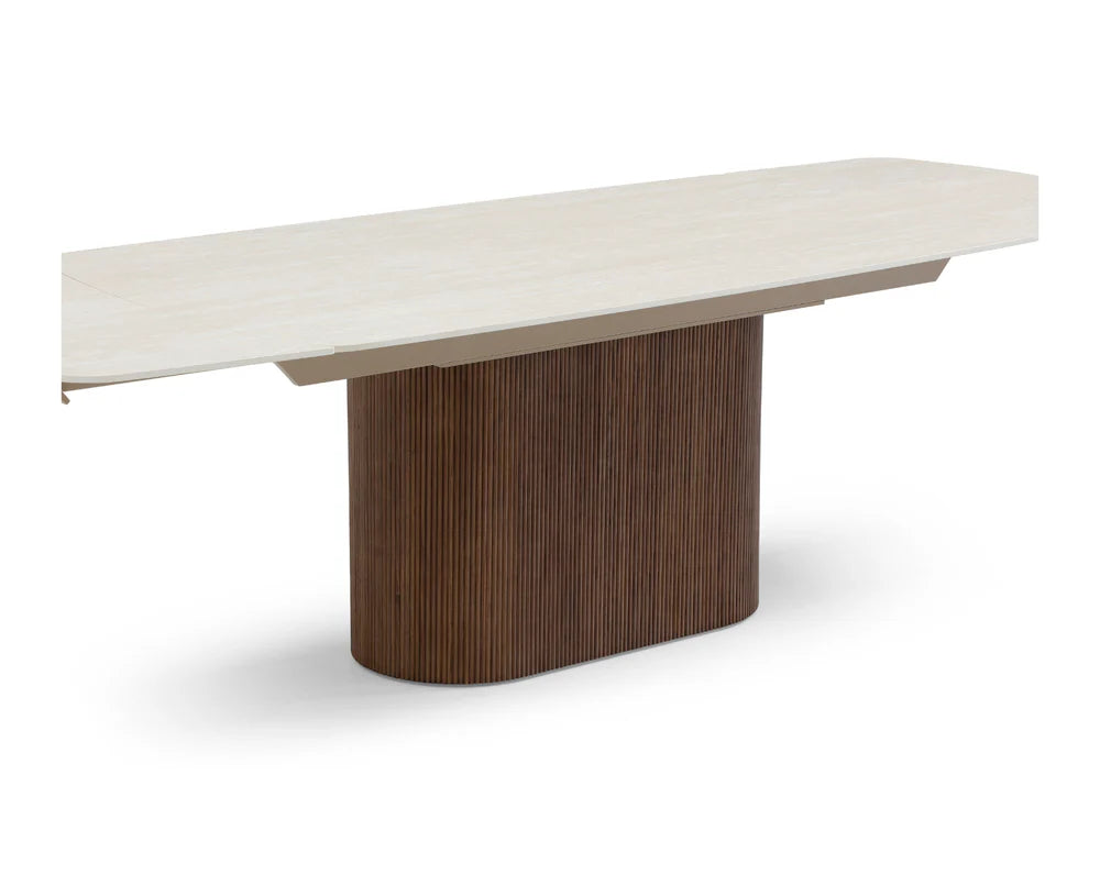 Ginevra Dining Table Walnut & Italian White Travertine