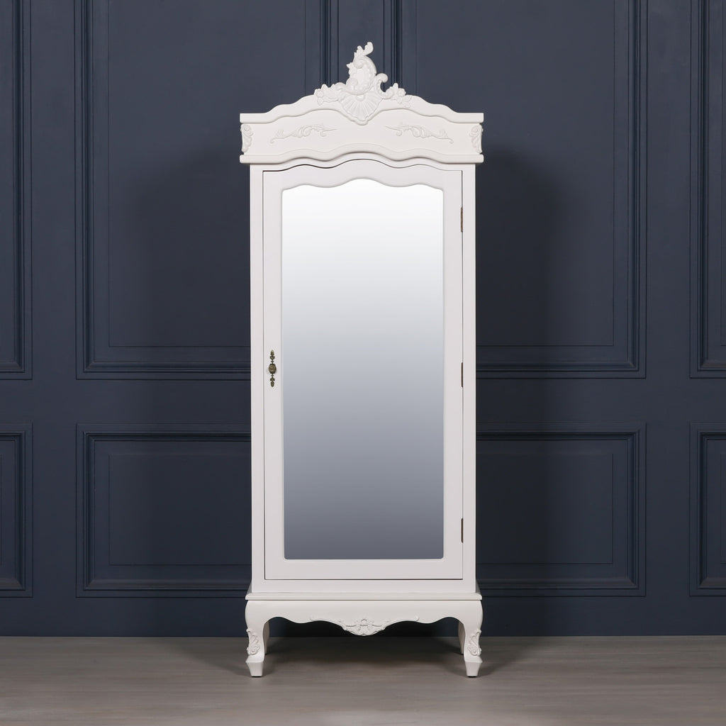 French White Single Door Armoire with Mirrored Door