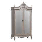 French Antique Silver Double Mirrored Door Armoire Wardrobe