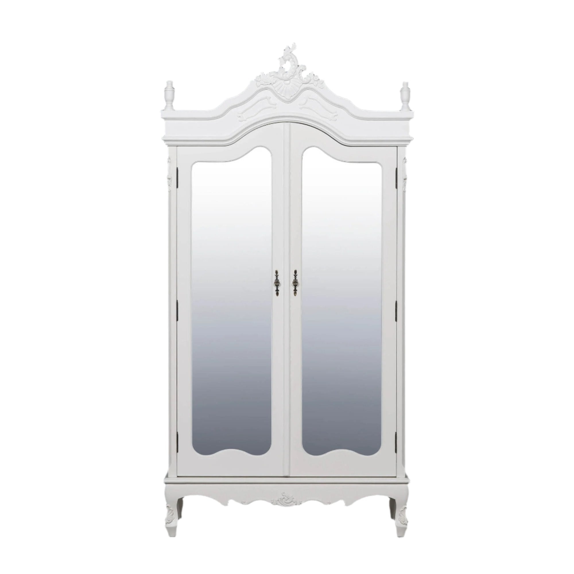 French White Double Mirrored Door Armoire