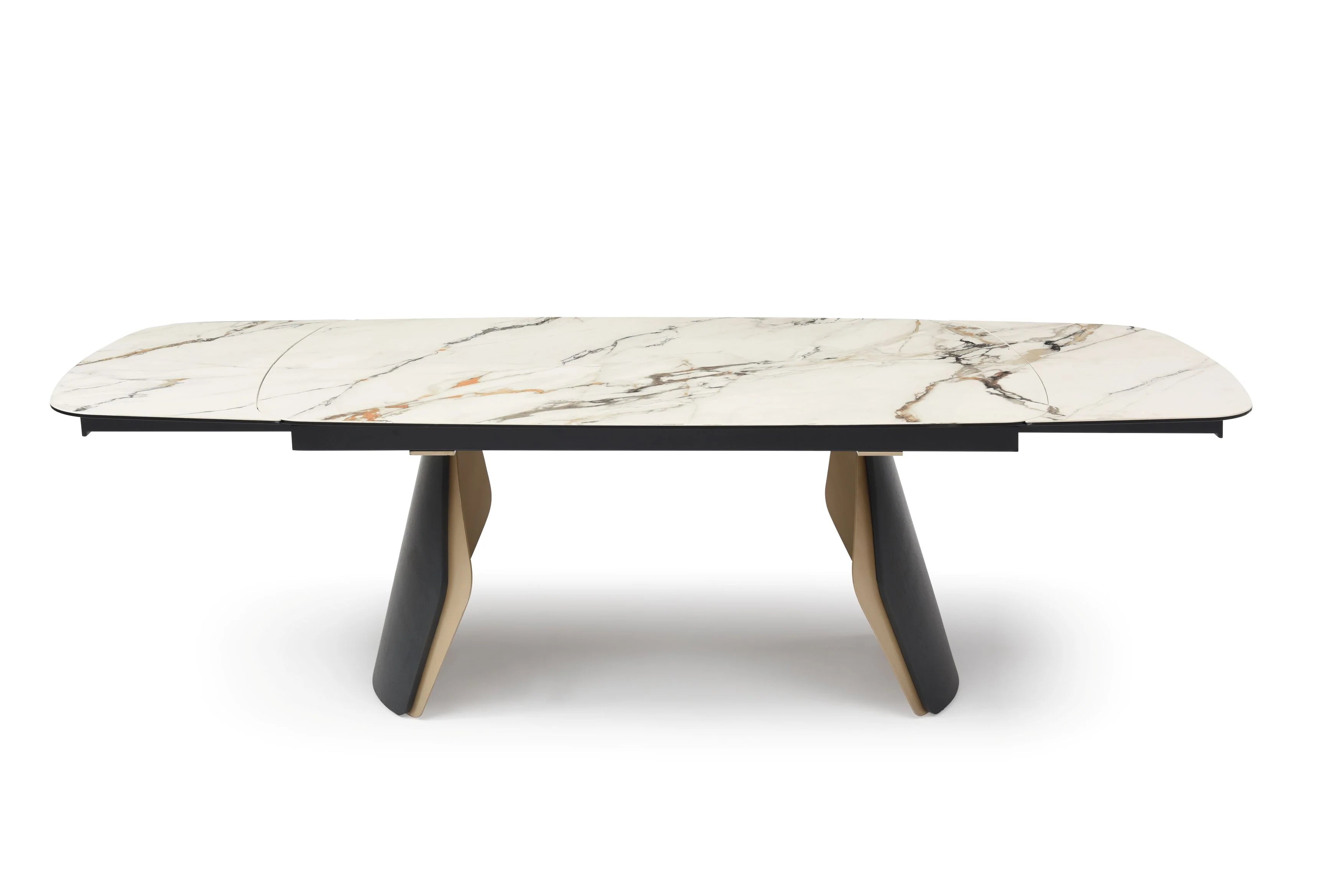 Fidenza Extending Dining Table Black Ash & Calacatta Verde