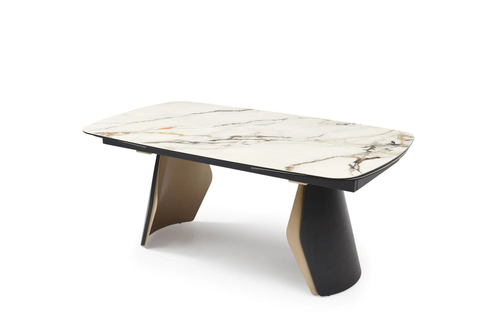 Fidenza Extending Dining Table Black Ash & Calacatta Verde