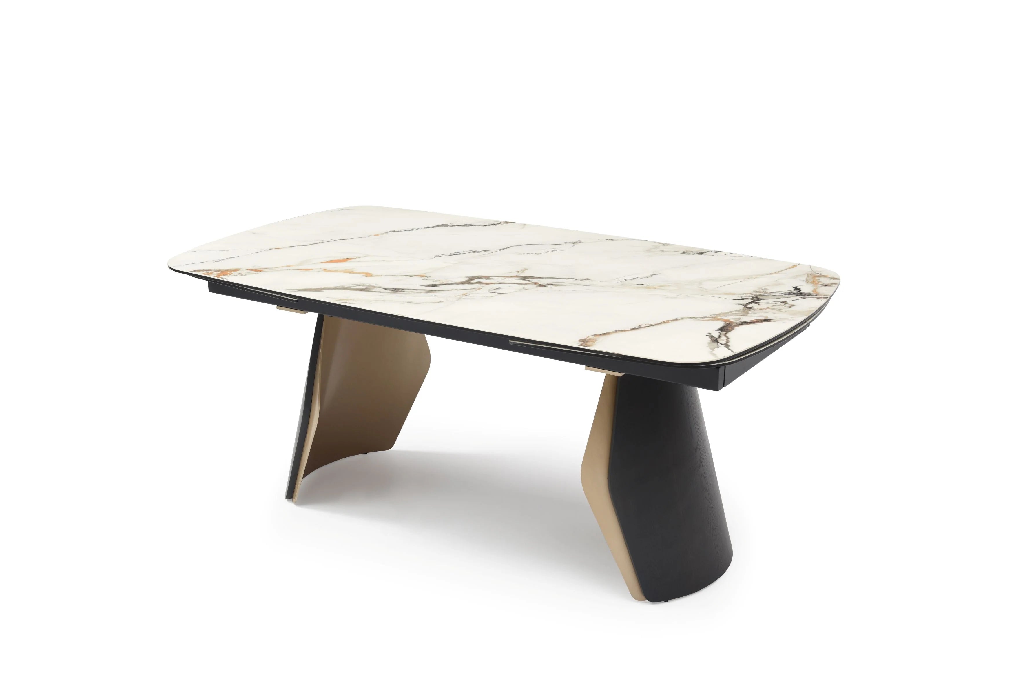 Fidenza Extending Dining Table Black Ash & Calacatta Verde