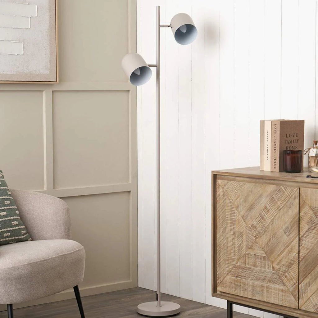 Finn Grey Metal Cloche Two Head Floor Lamp