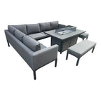 Barcelona Aluminum Corner Sofa And Ceramic Fire Pit Table With Small And Large Benches