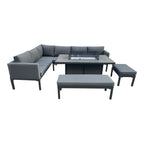 Barcelona Aluminum Corner Sofa And Ceramic Fire Pit Table With Small And Large Benches