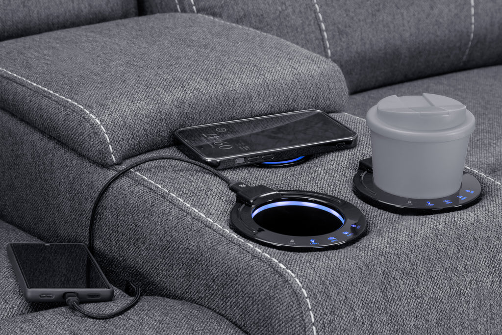 Galaxy Tech Recliner Grey Fabric 2 Seater Sofa