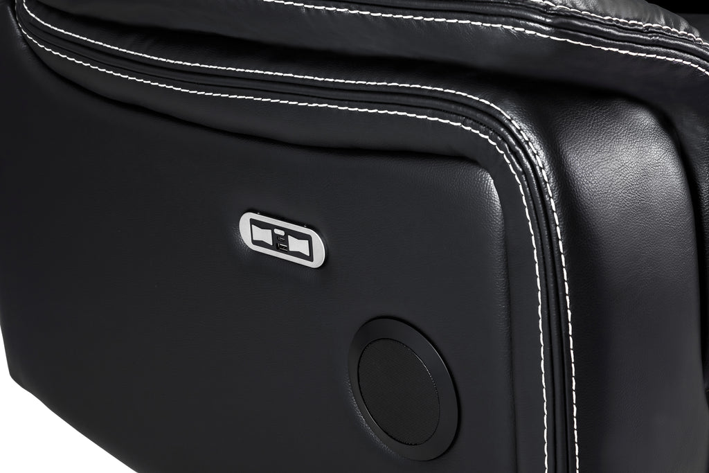 Galaxy Tech Power Reclining 3 Seater Sofa Black Leather