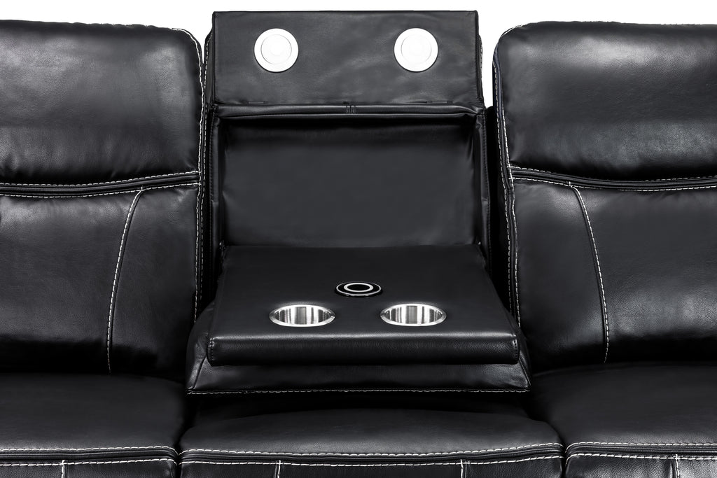 Galaxy Tech Power Reclining 3 Seater Sofa Black Leather