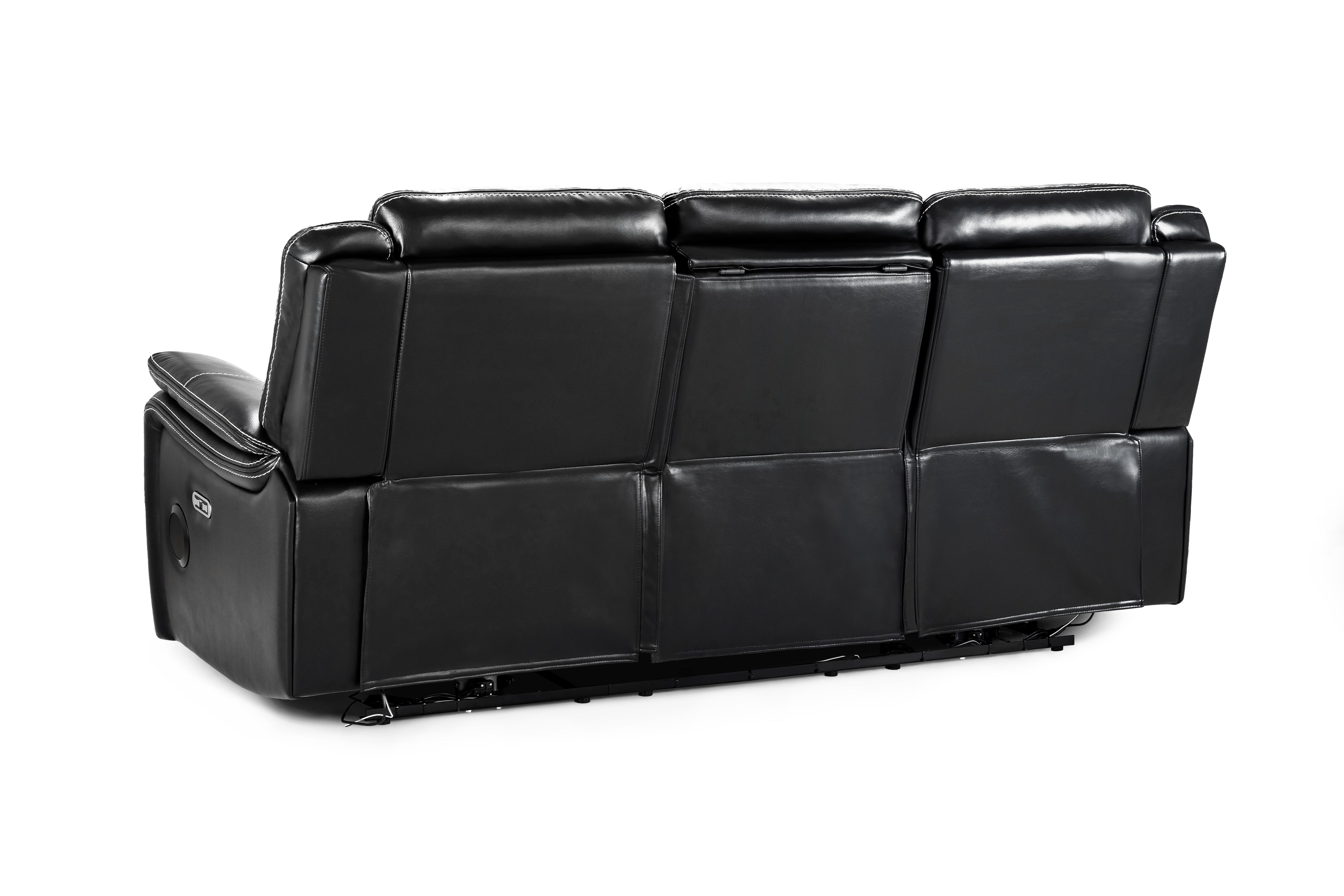 Galaxy Tech Power Reclining 3 Seater Sofa Black Leather
