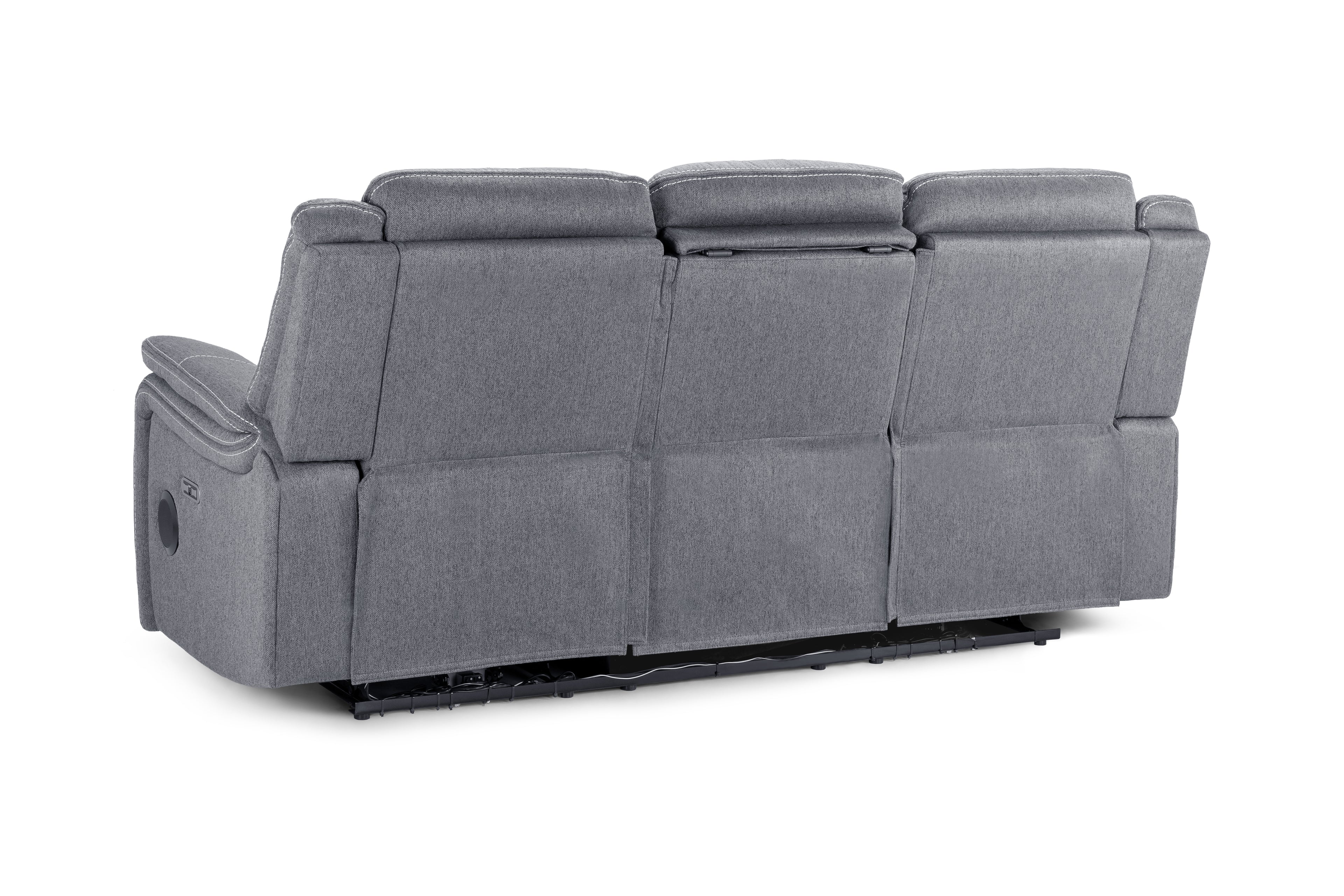 Galaxy Tech Recliner Fabric Grey 3 Seater Sofa
