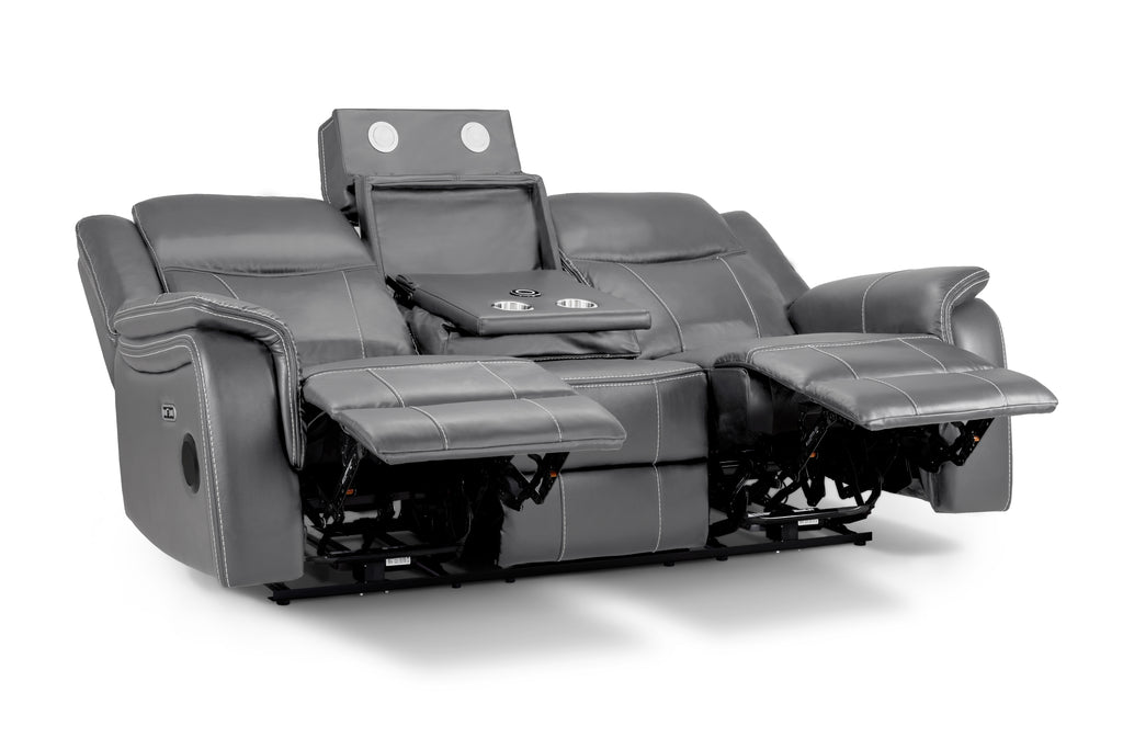 Galaxy Tech Power Reclining 3 Seater Sofa Grey Leather