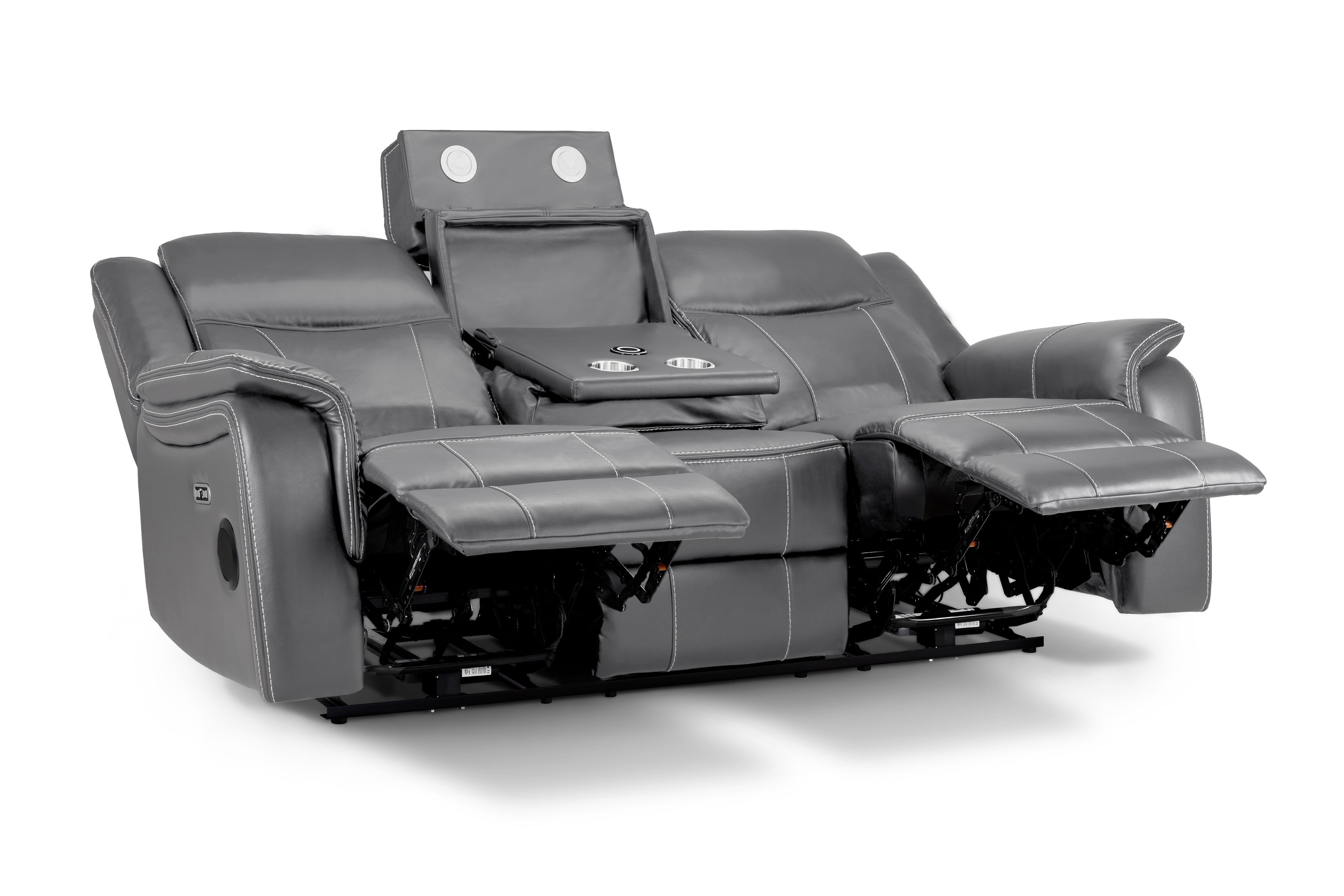 Galaxy Tech Power Reclining 3 Seater Sofa Grey Leather