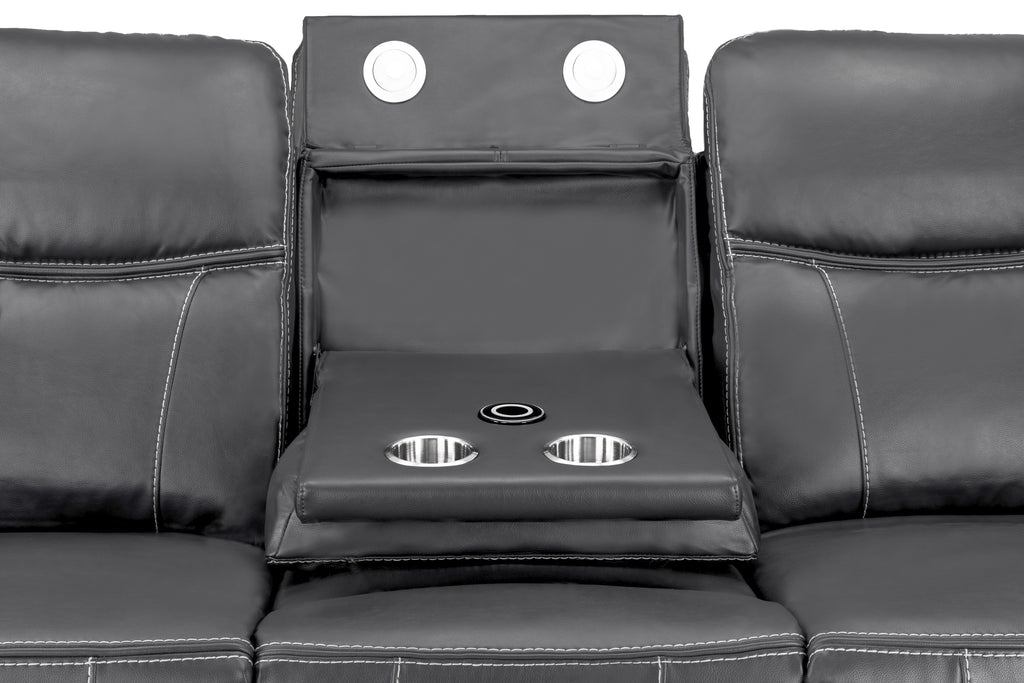 Galaxy Tech Power Reclining 3 Seater Sofa Grey Leather