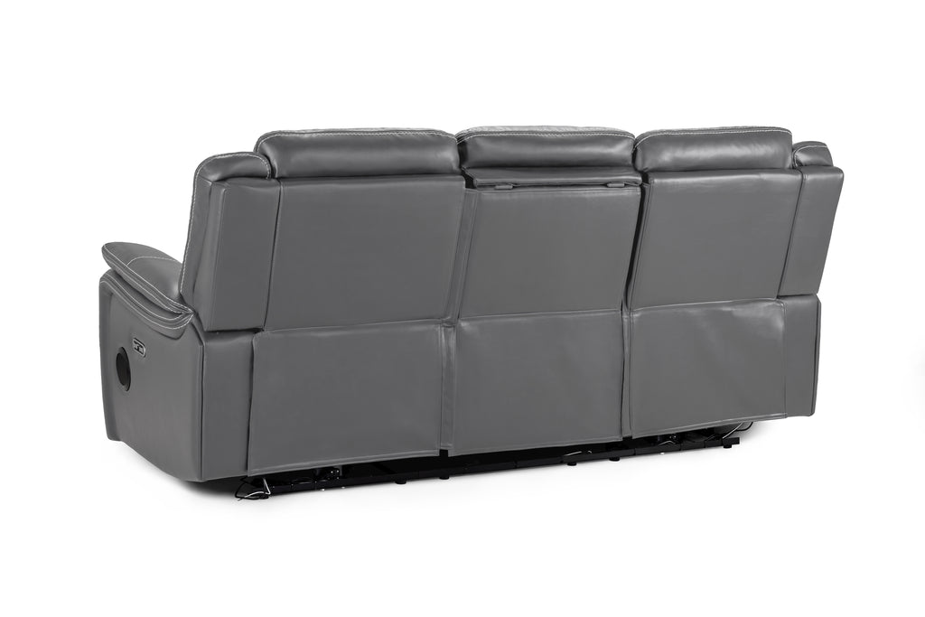 Galaxy Tech Power Reclining 3 Seater Sofa Grey Leather