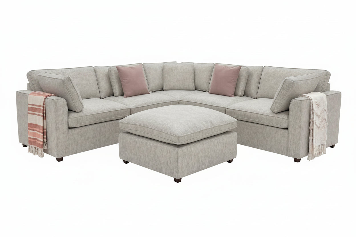 Santorini Sofa Grey Large Corner Sofa with Footstool