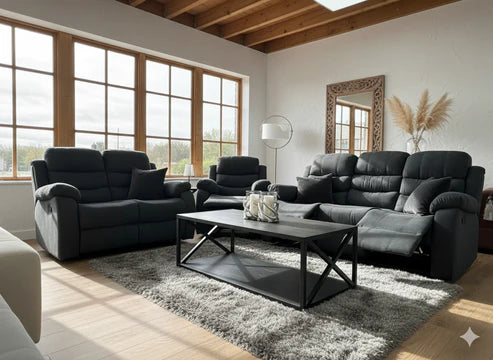 Stanley Manual Recliner Sofa Black 3+2+1 Seater Set