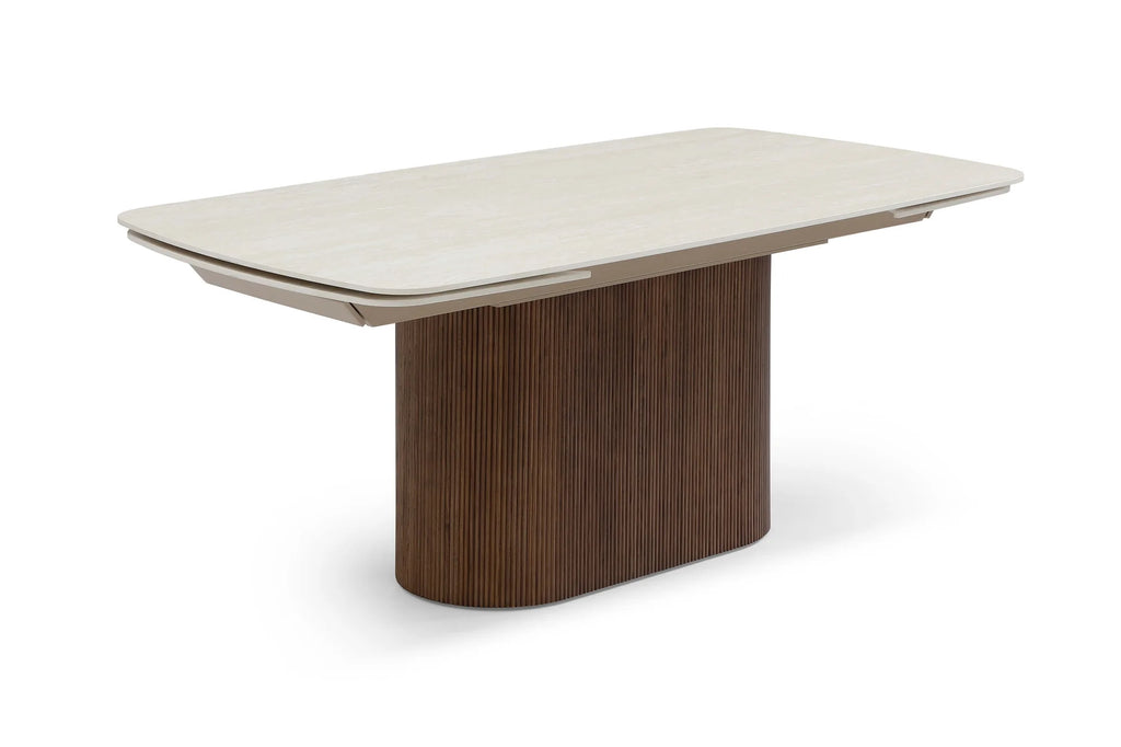 Ginevra Dining Table Walnut & Italian White Travertine