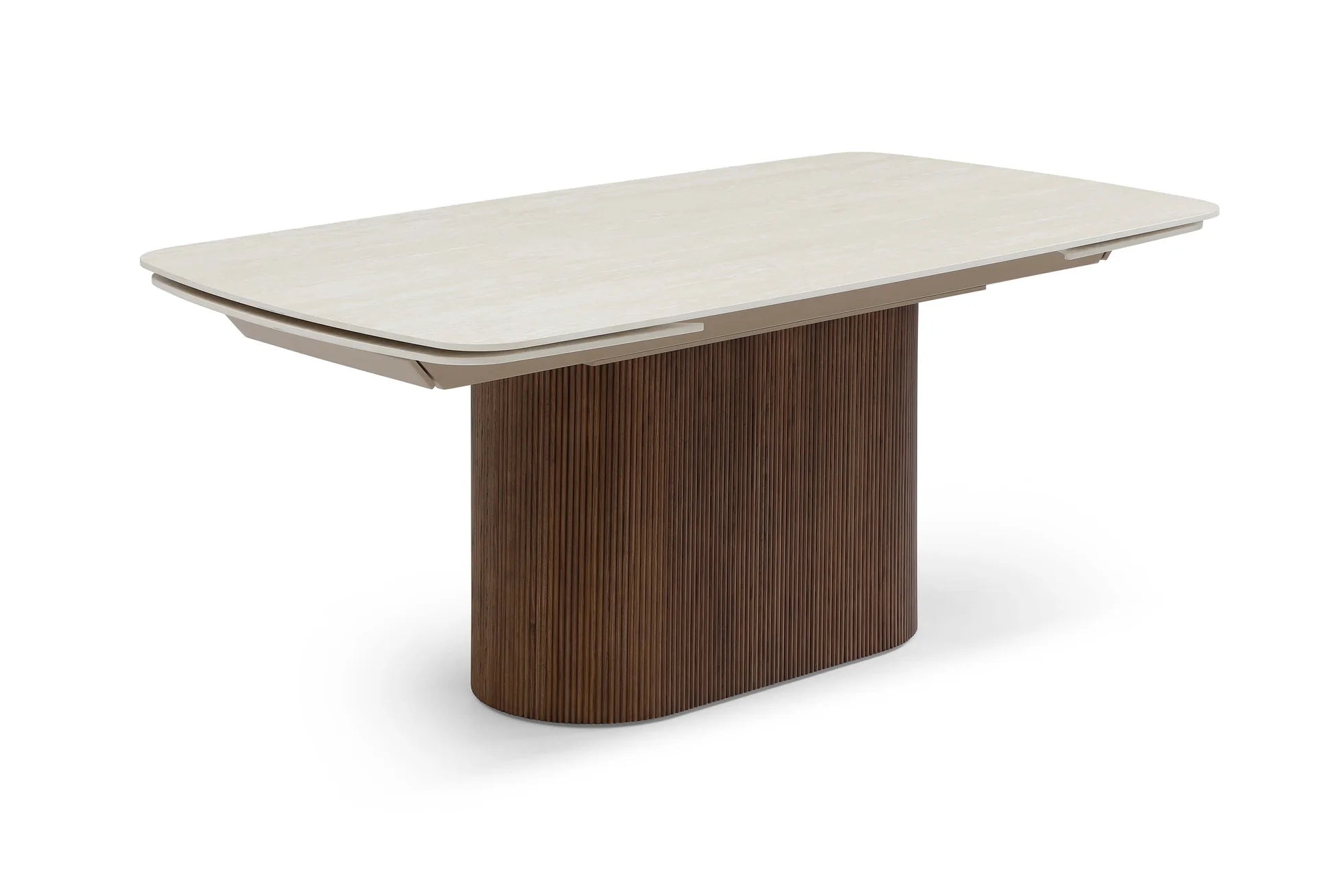 Ginevra Dining Table Walnut & Italian White Travertine