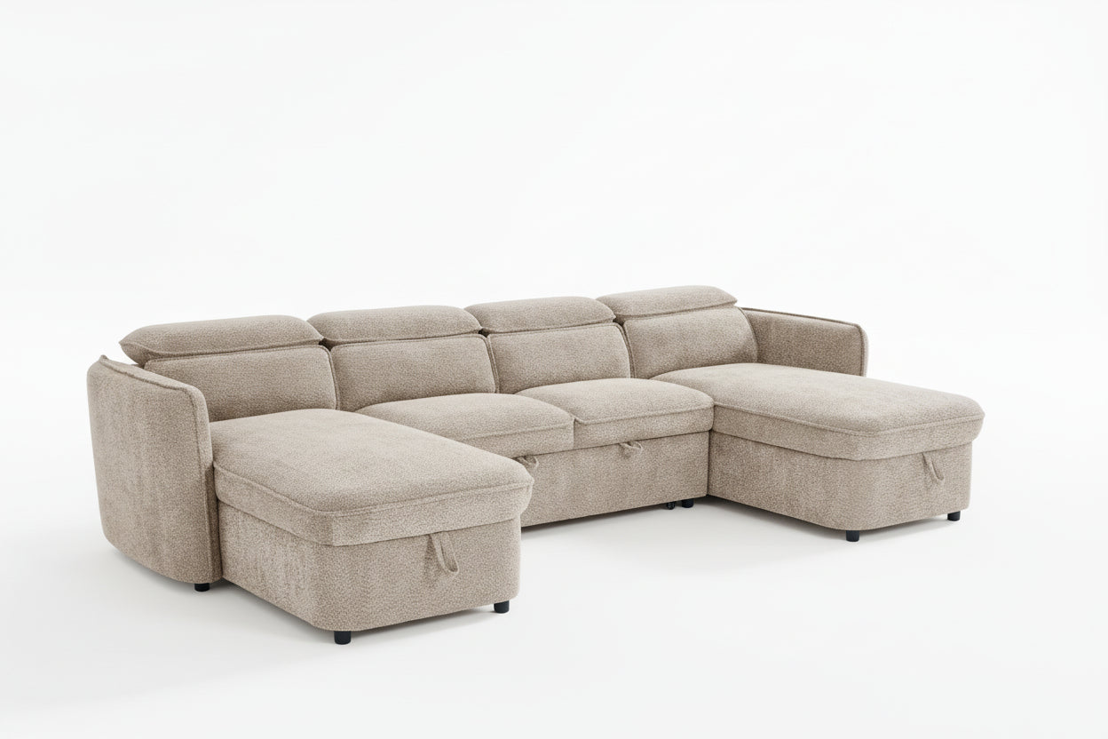 Capri Sofabed U shape Corner Sofa Bed Beige With Adjustable Headrests Morgan | Malvern | Somerford | Calix | Euphoria | Plush Style