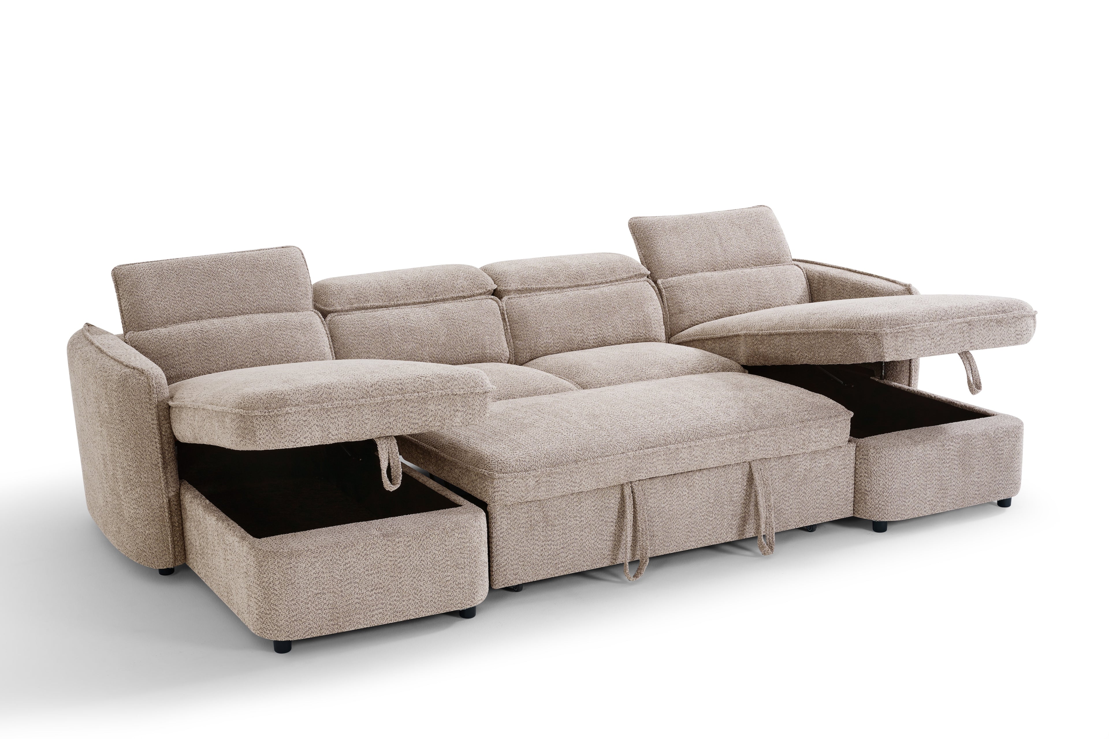 Capri Sofabed U shape Corner Sofa Bed Beige With Adjustable Headrests Morgan | Malvern | Somerford | Calix | Euphoria | Plush Style