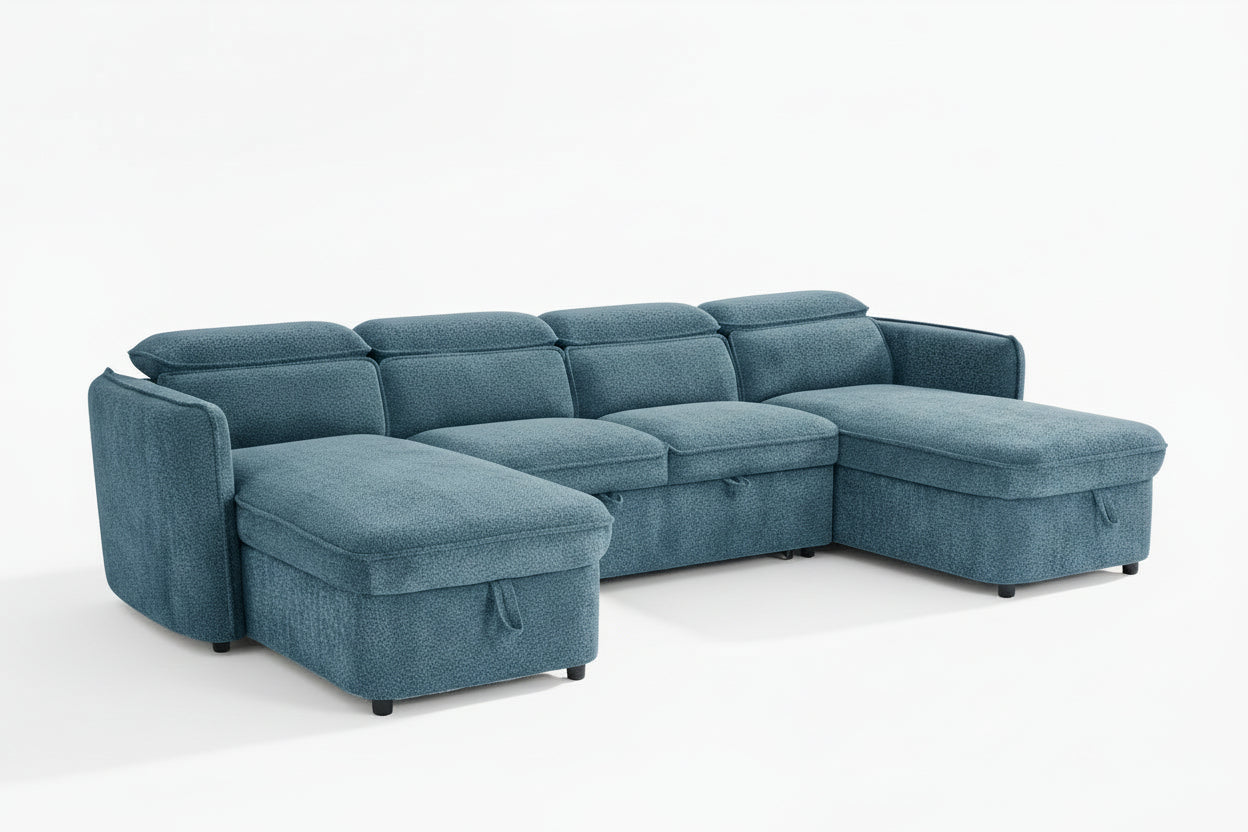 Capri Sofabed U shape Corner Sofa Bed Blue With Adjustable Headrests Morgan | Malvern | Somerford | Calix | Euphoria | Plush Style