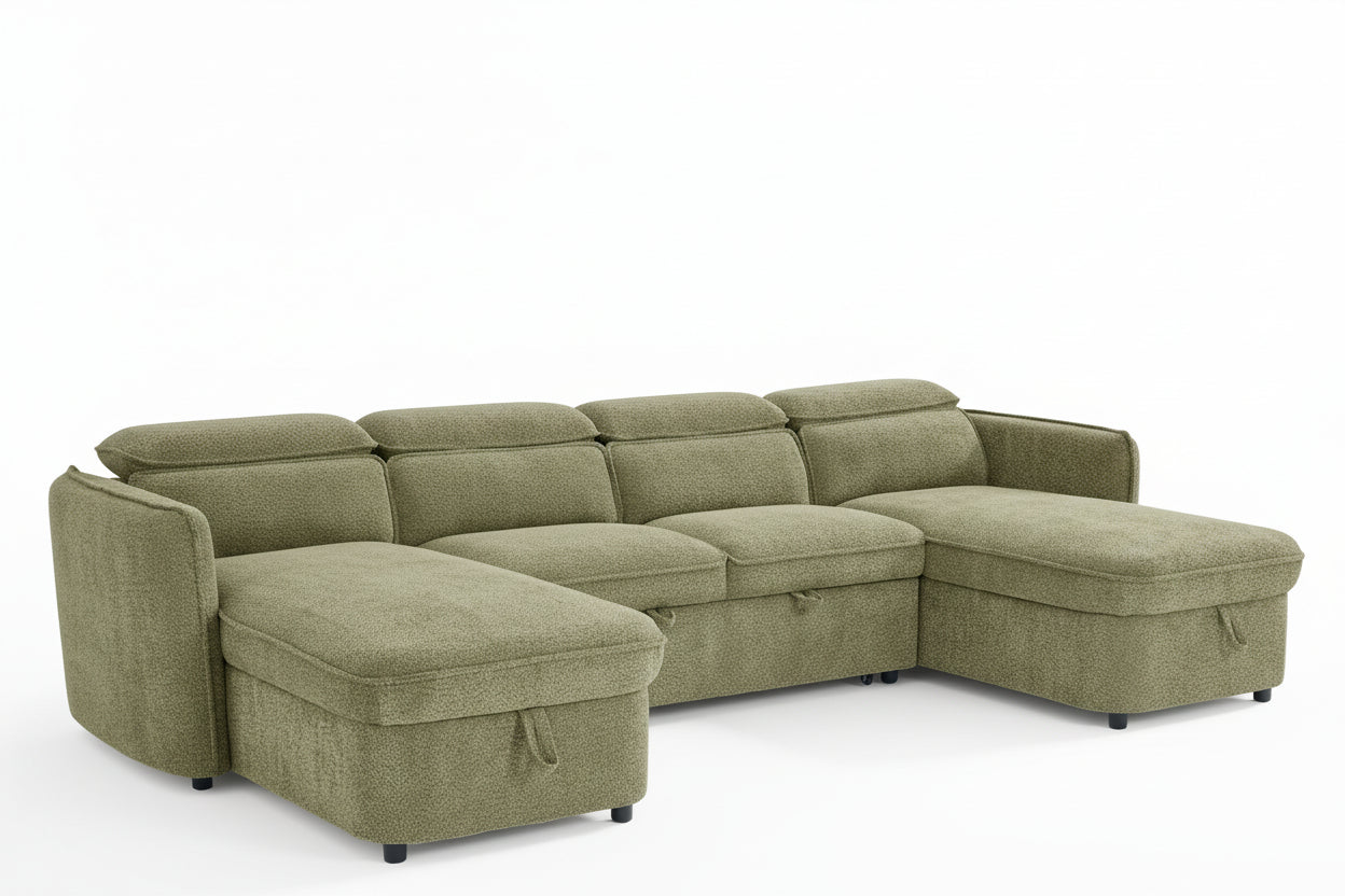 Capri Sofabed U shape Corner Sofa Bed Green With Adjustable Headrests Morgan | Malvern | Somerford | Calix | Euphoria | Plush Style