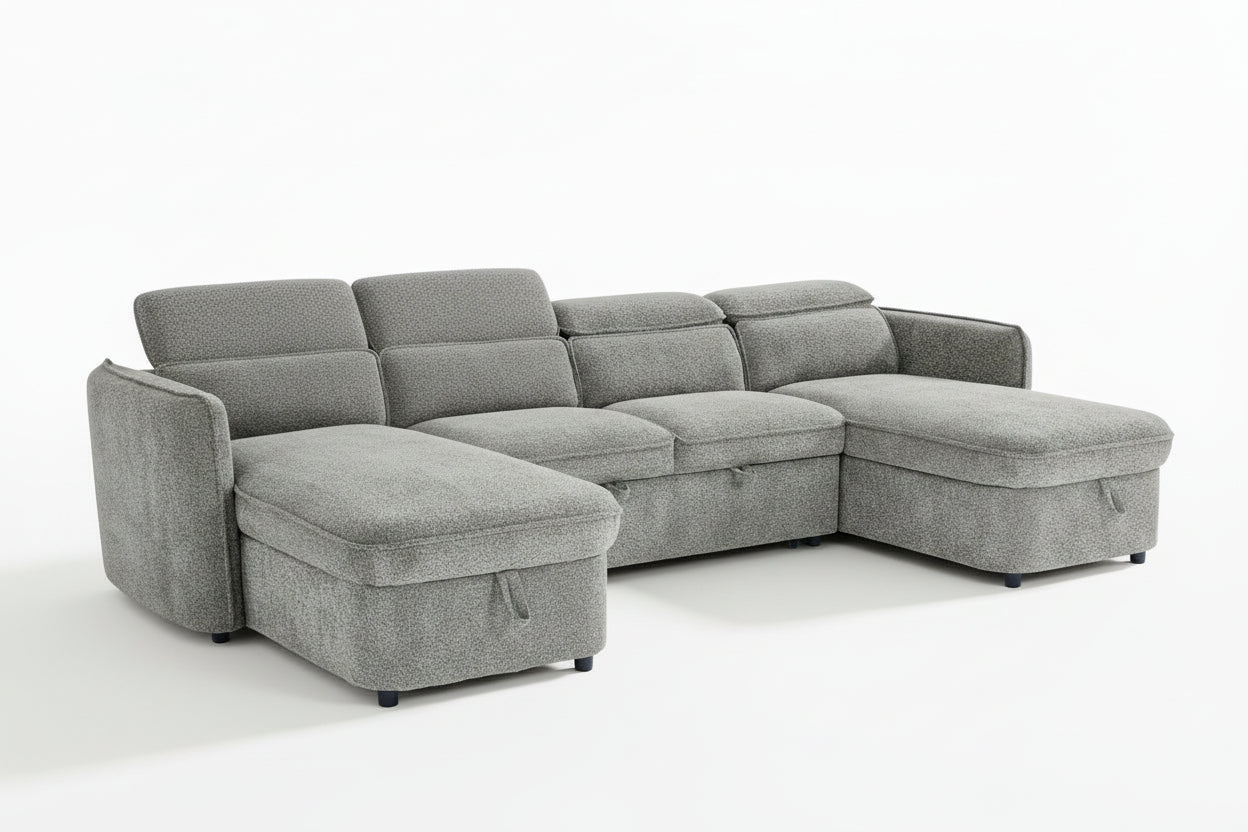 Capri Sofabed U shape Corner Sofa Bed Grey With Adjustable Headrests Morgan | Malvern | Somerford | Calix | Euphoria | Plush Style