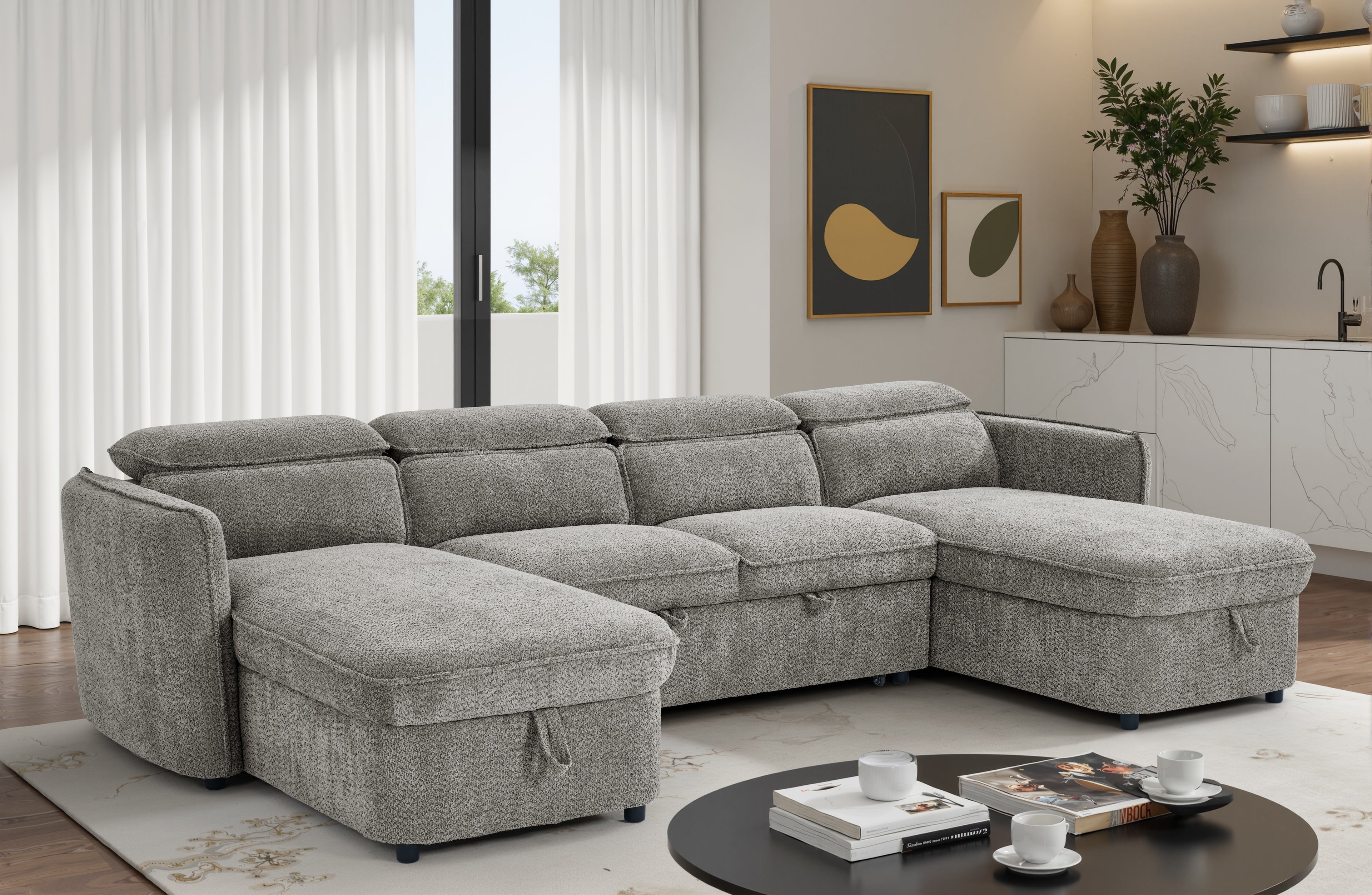 Capri Sofabed U shape Corner Sofa Bed Grey With Adjustable Headrests Morgan | Malvern | Somerford | Calix | Euphoria | Plush Style