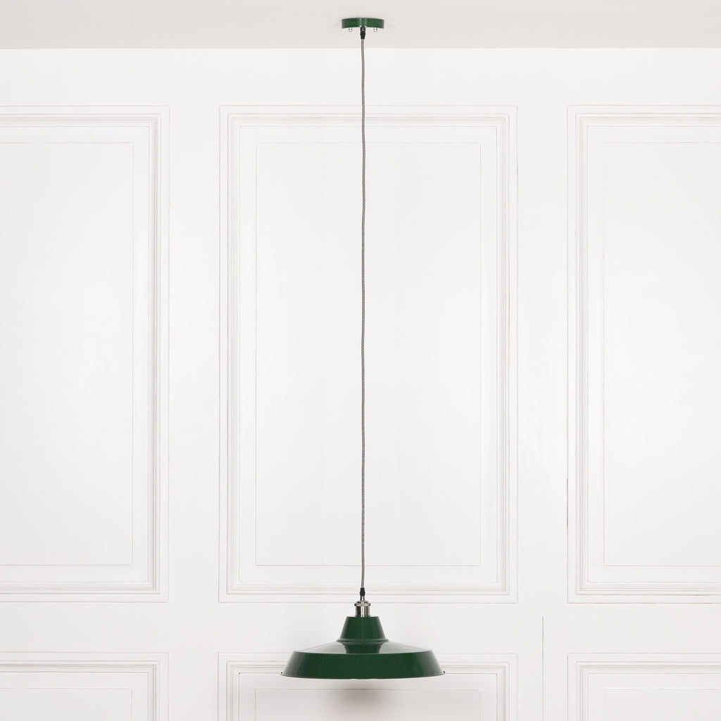 Factory Style British Green Enamel Painted 46cm Pendant Light