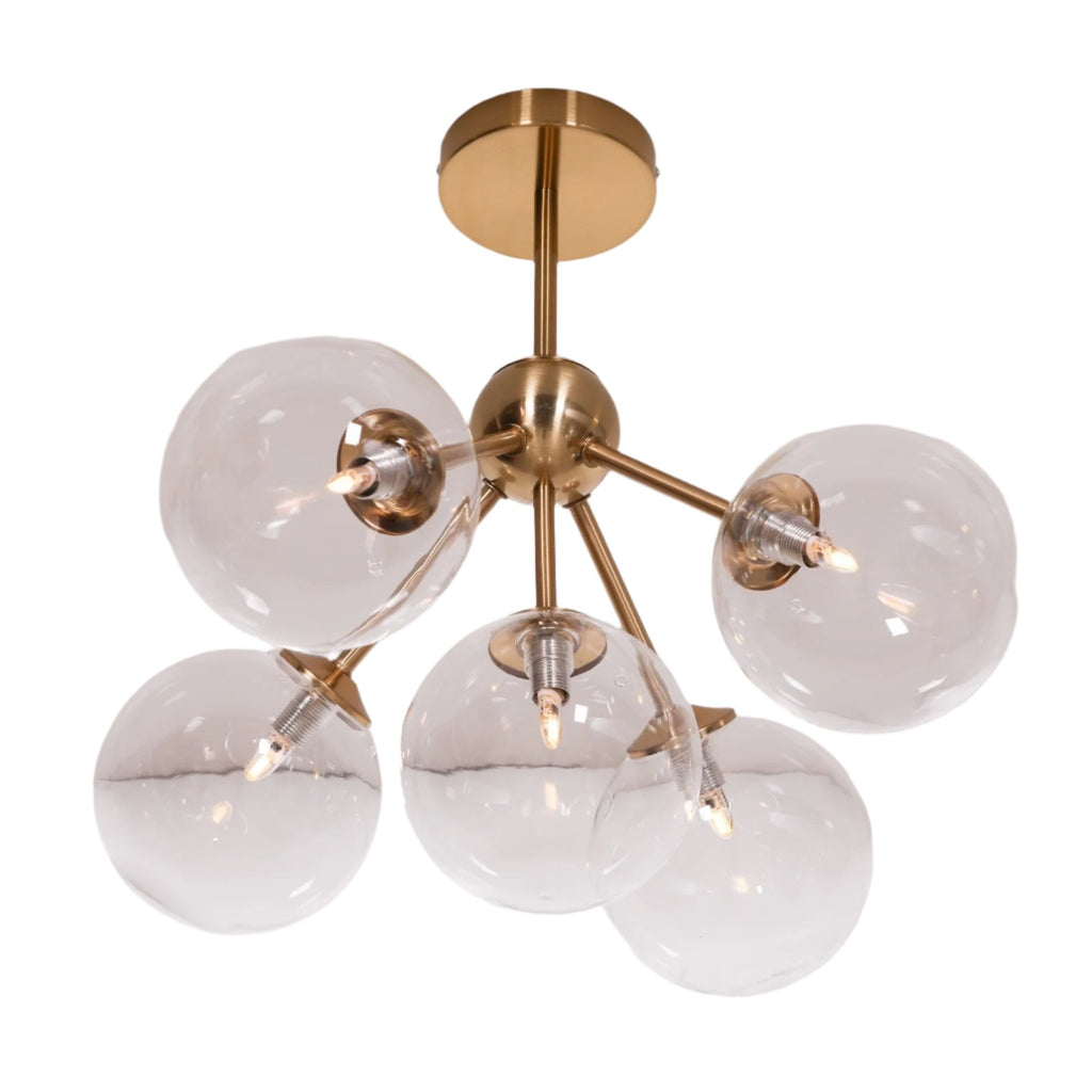 Gold Satin Deco 5 Arm Sputnik Glass Ball Ceiling Light