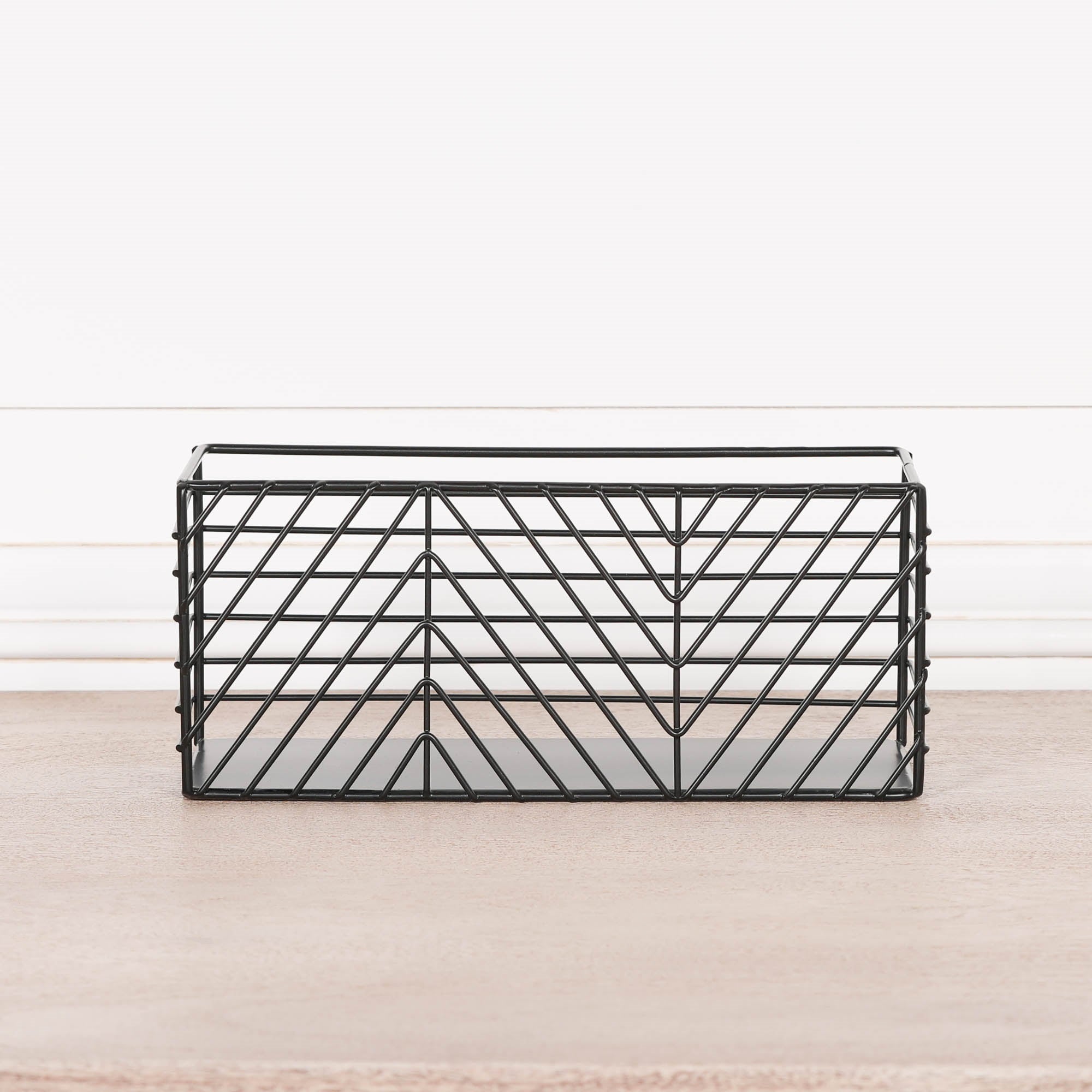 Black Painted Rectangular Metal Storage Basket