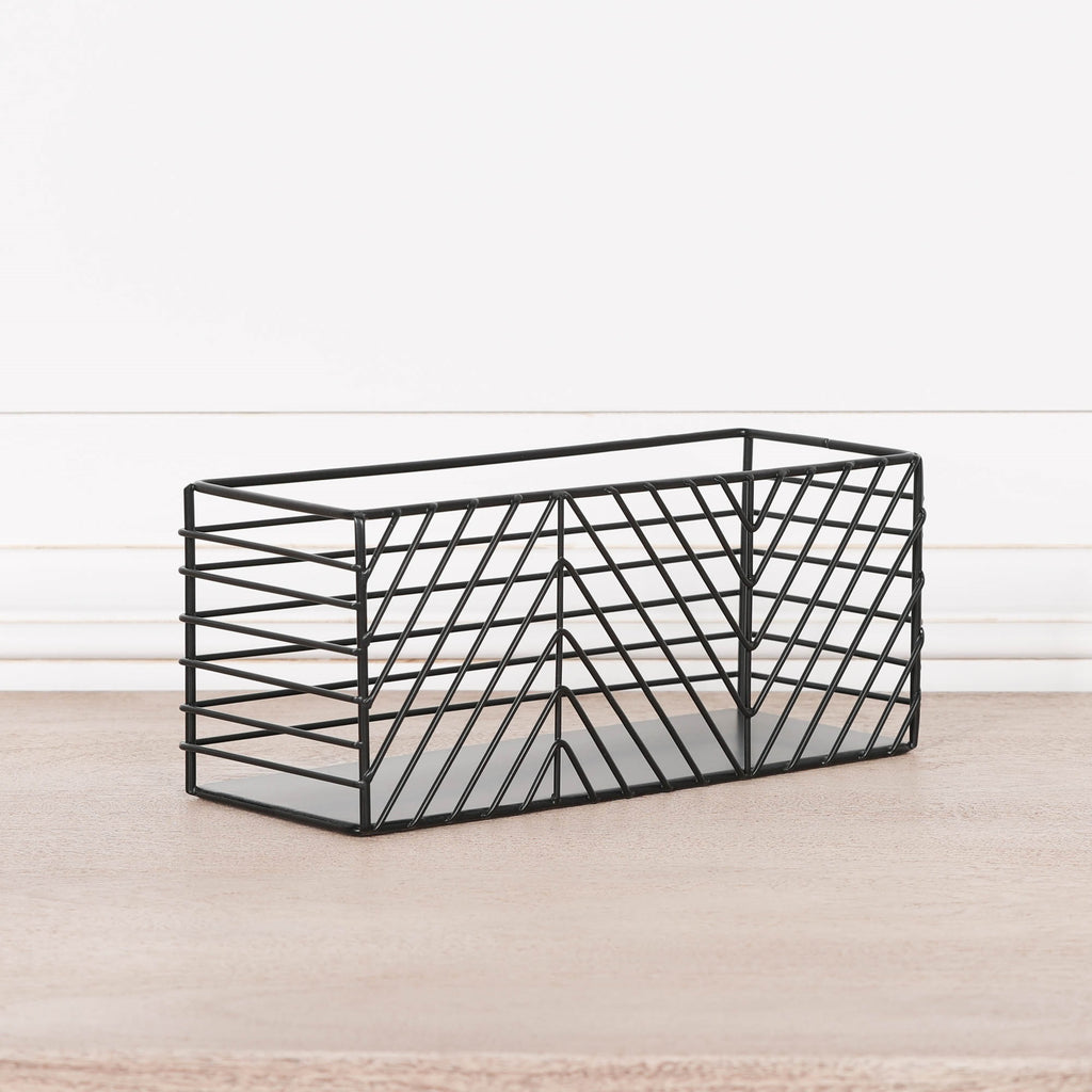 Black Painted Rectangular Metal Storage Basket