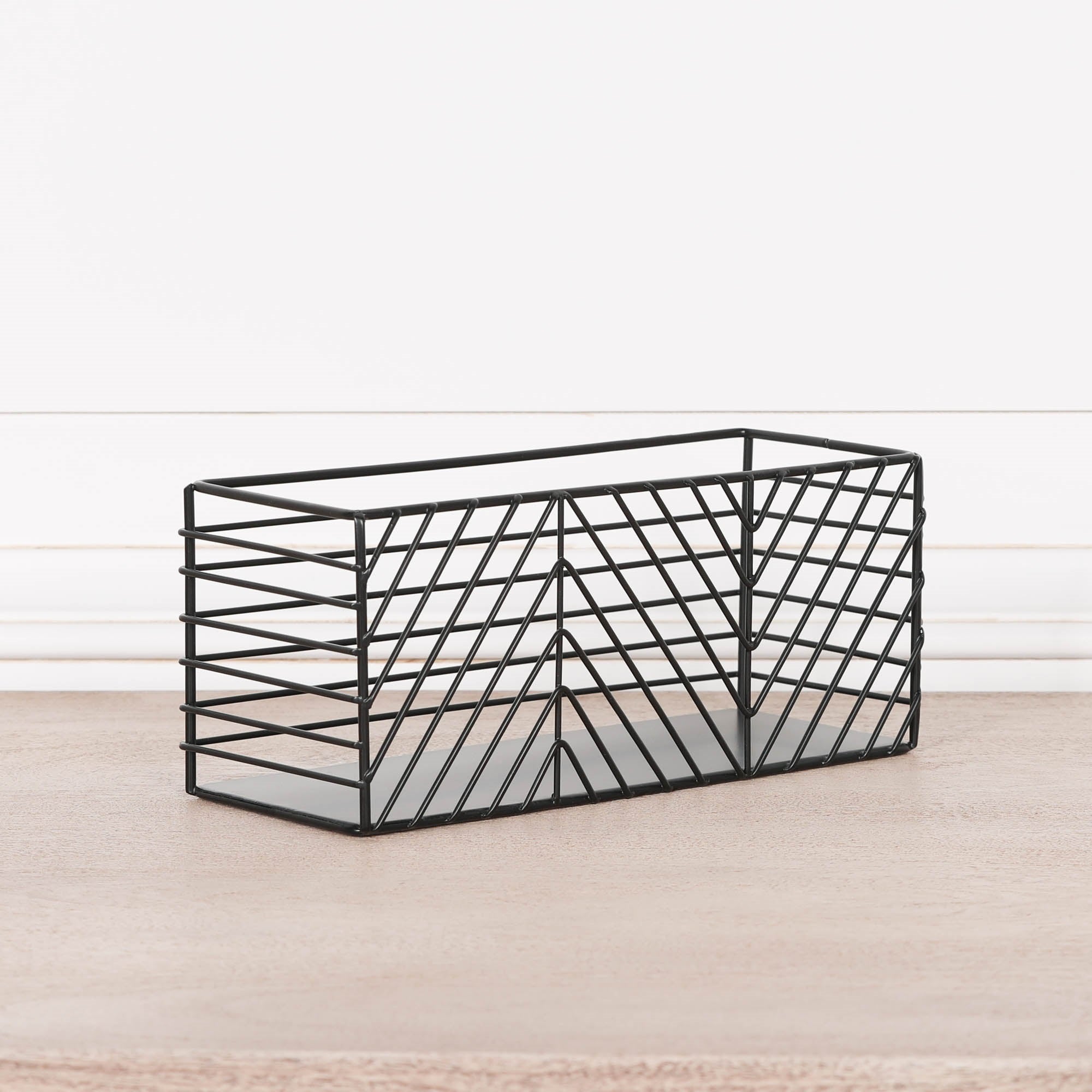 Black Painted Rectangular Metal Storage Basket