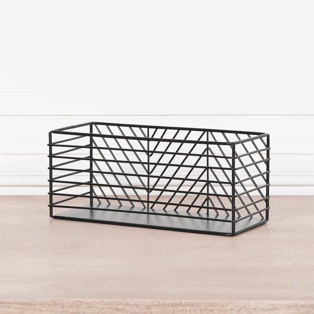 Black Painted Rectangular Metal Storage Basket